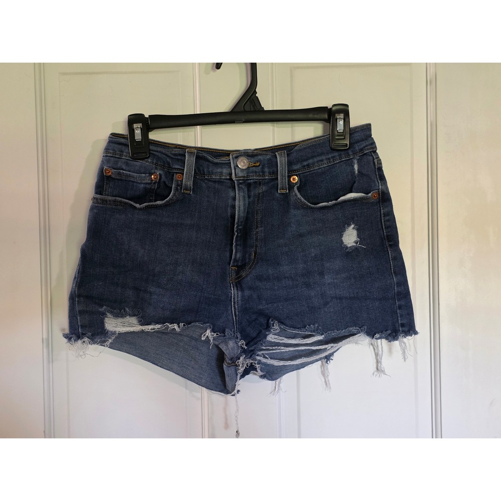 Levis High Rise Distressed Denim Shorts Medium Wash Blue W29 72878-0045 90s Y2K